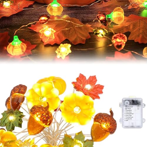 Lichterkette Herbst Eicheln Deko Lichterketten Herbst Deko LED Lichterkette Herbst Eichel Lichterkette Eicheln Lichterkette Herbst 3M 30LED Ahornblätter Lichterketten für Erntedankfest Weihnachten von BNOYONERAS