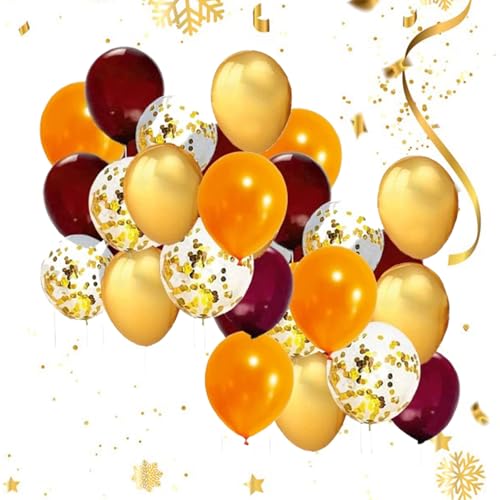 Luftballons Orange Burgund Gold, Herbst Thanksgiving Deko Luftballons, Orange Weinrot und Gold Konfetti Ballons für Halloween, Herbst Friendsgiving Themenparty, Erntedankfest, Kürbis Deko, 40 Stück von BNOYONERAS