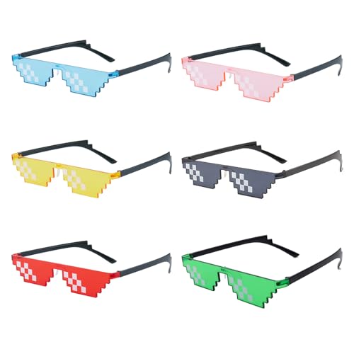 Party Brille Mlg Party Sonnenbrille Mosaik Pixel Sonnenbrille Thug Life Sonnenbrille Pixel Mosaik Brille Unisex Spielzeug Sonnenbrille für Reisen Fotografie Themenpartys Konzerte Festivals 6 Stück von BNOYONERAS