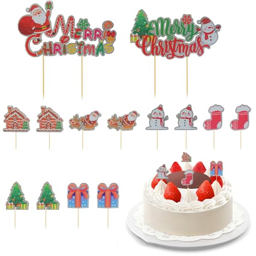 Weihnachten Cupcake Topper Weihnachts Kuchen Topper Cupcake Topper Weihnachten Weihnachten Tortendeko Frohe Weihnachten Zahnstocher Fahnen für Cupcakes Kuchen Muffins Dekoration Weihnachtsfeier 14 PCS von BNOYONERAS