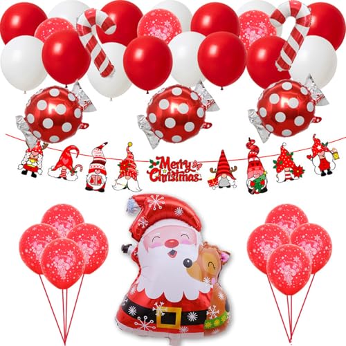 Weihnachtsballon-Dekorationsset, Frohe Weihnachten, Banner, Weihnachtsballon-Bogen-Set, Weihnachtsmann-Ballon, Weihnachtsfolienballons, Weihnachtsfeier-Ballons für Weihnachtsfeier-Dekoration (Farbe A) von BNOYONERAS