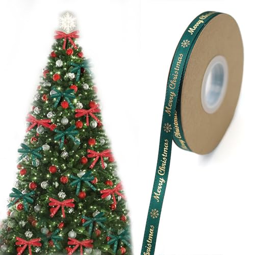 Weihnachtsband zum Verpacken von Geschenken, Fleckenbänder zum Basteln, dickes Weihnachtsband für Geschenkverpackungen, Geschenke, Haarkuchen, Basteln, dekorativ, 10 mm breit, 45 m lang (grün) von BNOYONERAS