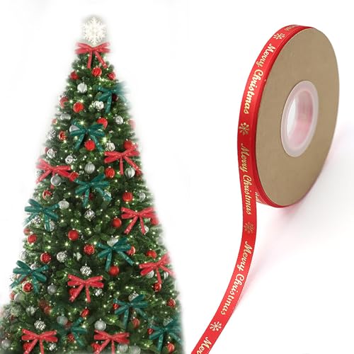 Weihnachtsband zum Verpacken von Geschenken, Fleckenbänder zum Basteln, dickes Weihnachtsband für Geschenkverpackungen, Geschenke, Haarkuchen, Basteln, dekorativ, 10 mm breit, 45 m lang (rot) von BNOYONERAS