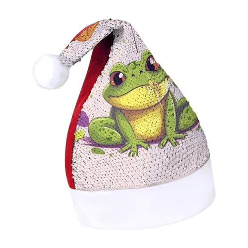 BNVOPTRE Weihnachtsmütze für Erwachsene, Blätter und Frosch, bedruckt, Weihnachtsmütze für Erwachsene, Weihnachtsmann-Schädelmütze von BNVOPTRE