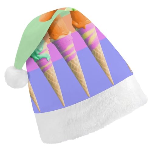 BNVOPTRE Weihnachtsmütze für Erwachsene, Eiscreme, Regenbogen-Farbverlauf, bedruckt, Weihnachtsmütze für Erwachsene, Weihnachtsmann-Totenkopf-Hut von BNVOPTRE