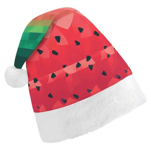 BNVOPTRE Weihnachtsmütze für Erwachsene, Farbverlauf, Wassermelonen-Druck, Weihnachtsmütze für Erwachsene, Weihnachtsmann-Totenkopf-Hut von BNVOPTRE