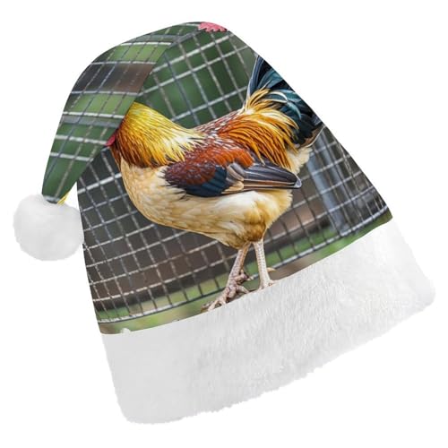 BNVOPTRE Weihnachtsmütze für Erwachsene, Huhn im Käfig, bedruckte Weihnachtsmütze für Erwachsene, Weihnachtsmann-Schädelmütze von BNVOPTRE