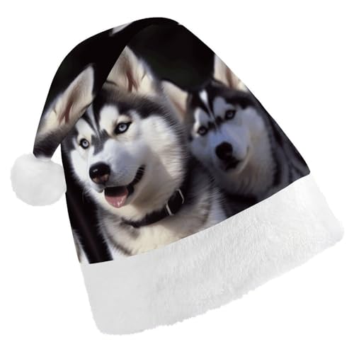 BNVOPTRE Weihnachtsmütze für Erwachsene, Husky-Hund, bedruckte Weihnachtsmütze für Erwachsene, Weihnachtsmann-Totenkopf-Hut von BNVOPTRE