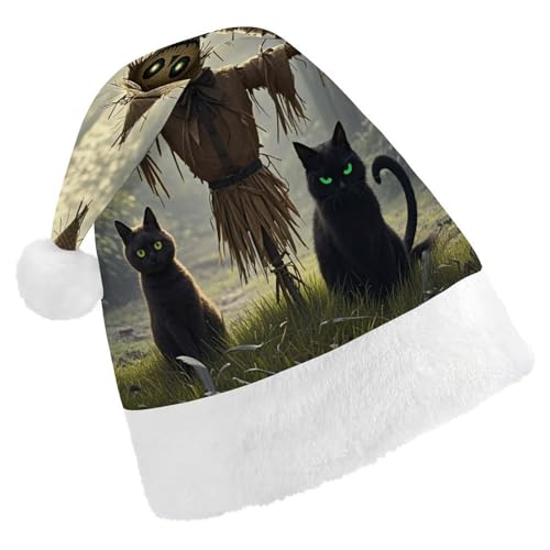 BNVOPTRE Weihnachtsmütze für Erwachsene, Katze auf dem Boden, bedruckte Weihnachtsmütze für Erwachsene, Weihnachtsmann-Totenkopf-Hut von BNVOPTRE