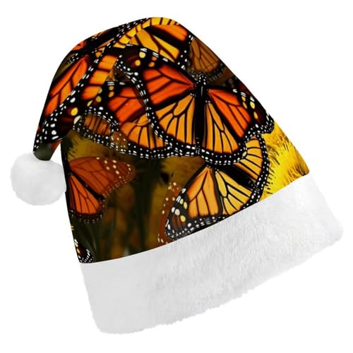 BNVOPTRE Weihnachtsmütze für Erwachsene, Monarch-Schmetterlinge, bedruckte Weihnachtsmütze für Erwachsene, Weihnachtsmann-Schädelmütze von BNVOPTRE