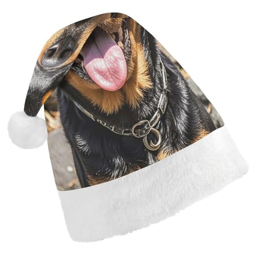 BNVOPTRE Weihnachtsmütze für Erwachsene, Rottweiler-Hunde, bedruckte Weihnachtsmütze, Weihnachtsmütze für Erwachsene, Weihnachtsmann-Totenkopf-Hut von BNVOPTRE