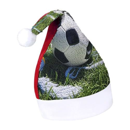 BNVOPTRE Weihnachtsmütze für Erwachsene, cooler Fußball-Druck, Weihnachtsmütze für Erwachsene, Weihnachtsmann-Totenkopf-Hut von BNVOPTRE