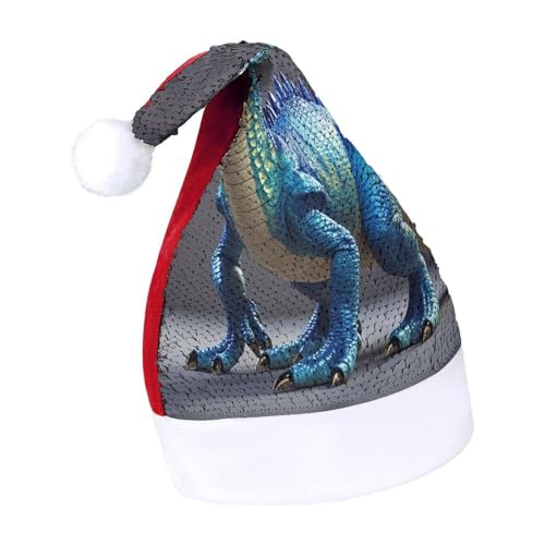 BNVOPTRE Weihnachtsmütze für Erwachsene, grüner Dinosaurier-Stil, bedruckte Weihnachtsmütze für Erwachsene, Weihnachtsmann-Totenkopf-Hut von BNVOPTRE