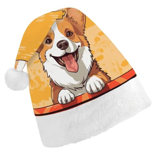 BNVOPTRE Weihnachtsmütze für Erwachsene, niedlicher Corgi-Hund, bedruckte Weihnachtsmütze, Weihnachtsmütze für Erwachsene, Weihnachtsmann-Totenkopf-Hut von BNVOPTRE