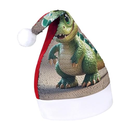 BNVOPTRE Weihnachtsmütze für Erwachsene, niedlicher Dinosaurier-Druck, Weihnachtsmütze für Erwachsene, Weihnachtsmann-Totenkopf-Hut von BNVOPTRE