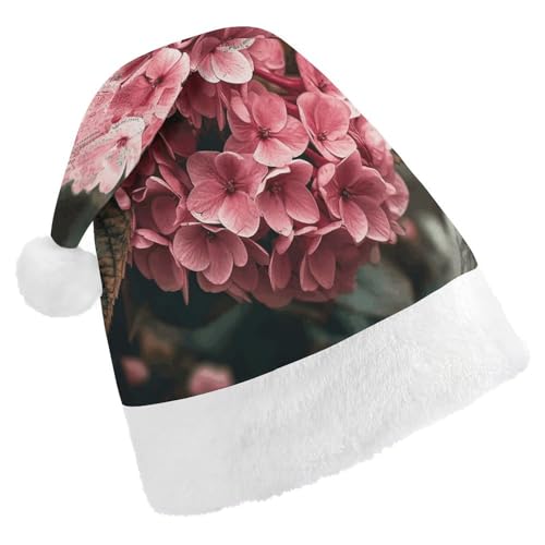 BNVOPTRE Weihnachtsmütze für Erwachsene, rosa Blumen bedruckt, Weihnachtsmütze für Erwachsene, Weihnachtsmann-Totenkopf-Hut von BNVOPTRE