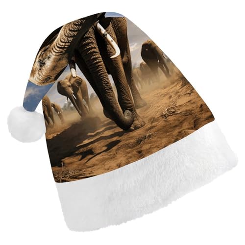 BNVOPTRE Weihnachtsmütze für Erwachsene, wilder Elefant, bedruckte Weihnachtsmütze für Erwachsene, Weihnachtsmann-Totenkopf-Hut von BNVOPTRE