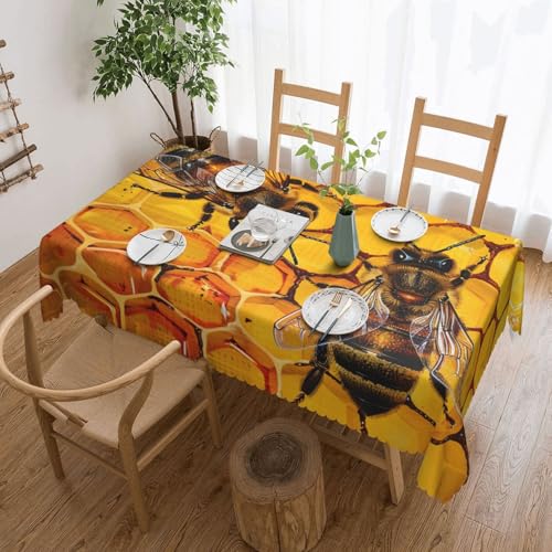 BNVSADC Bee On Wabenmuster, rechteckige Tischdecke, 183 x 137 cm, mit Spitzenrand, Polyester, wasserabweisend, Tischdecke, Esstisch, Dekoration, Tischdecken von BNVSADC