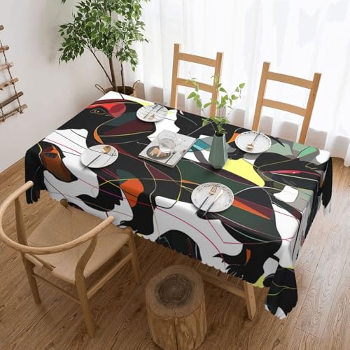 BNVSADC Black Dogs rechteckige Tischdecke mit Dackel-Motiv, 183 x 137 cm, mit Spitzenrand, Polyester, wasserabweisend, Tischdecke, Esstischdekoration, Tischdecken von BNVSADC