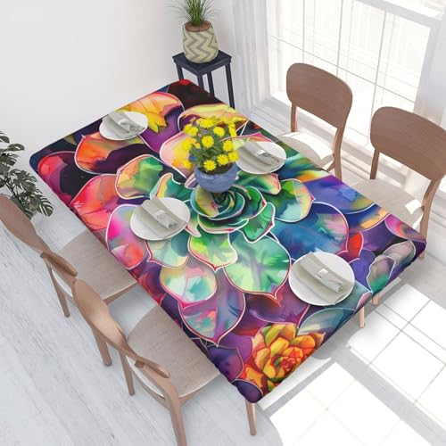 BNVSADC Bunte Sukkulenten bedruckte Tischdecke, 122 x 76 cm, Polyester, Küche, wasserabweisend, Tischdecke, Esstischdekoration, Tischdecken von BNVSADC