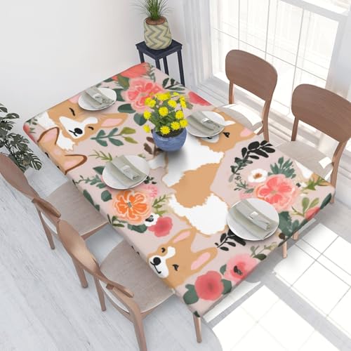 BNVSADC Corgi Tischdecke mit Blumenmuster, 122 x 76 cm, Polyester, wasserabweisend, Esstischdekoration, Tischdecken von BNVSADC