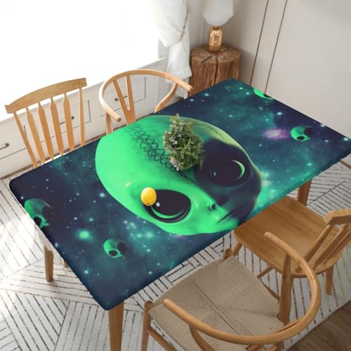 BNVSADC Grüne Tischdecke mit Alien-Druck, 152 x 76 cm, Polyester, wasserabweisend, Esstischdekoration, Tischdecken von BNVSADC