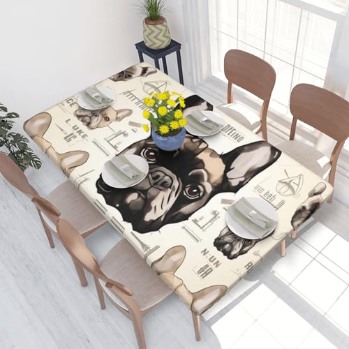 BNVSADC I Love Tischdecke mit französischer Bulldogge, bedruckt, 122 x 76 cm, Polyester, wasserabweisend, Esstischdekoration, Tischdecken von BNVSADC