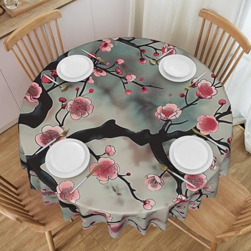 BNVSADC Japanische Frühlings-Tischdecke mit Blumenmuster, rund, mit Spitzenrand, 152,4 cm Durchmesser, Polyester, wasserabweisend, Tischdecke, Esstischdekoration, Tischdecken von BNVSADC