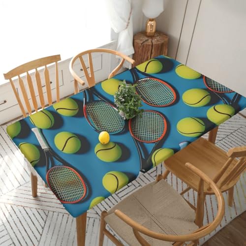 BNVSADC Lustige Tischdecke mit Tennisschlägern und Tennisbällen, bedruckt, 152 x 76 cm, Polyester, Küche, wasserabweisend, Tischdecke, Esstischdekoration, Tischdecken von BNVSADC