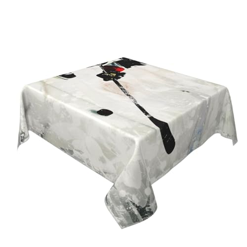 BNVSADC Quadratische Tischdecke mit Eishockey-Kunstdruck, 140 x 140 cm, knitterfreie Polyester-Tischdecke, dekorative Stoff-Tischdecken für Küche, Esstisch, Partys, Camping von BNVSADC