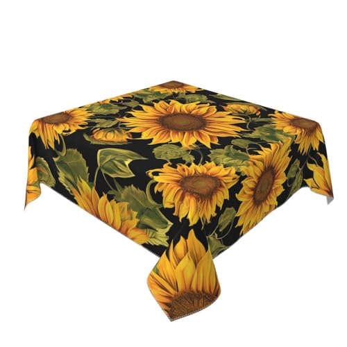 BNVSADC Quadratische Tischdecke mit Sonnenblumenmuster, 140 x 140 cm, knitterfreie Polyester-Tischdecke, dekorativer Stoff, Tischdecke für Küche, Esstisch, Partys, Camping von BNVSADC