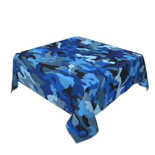 BNVSADC Quadratische Tischdecke mit blauem Camouflage-Muster, 140 x 140 cm, knitterfreie Polyester-Tischdecke, dekorativer Stoff, Tischdecke für Küche, Esstisch, Partys, Camping von BNVSADC