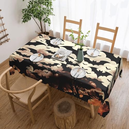 BNVSADC Rechteckige Tischdecke, Motiv: Halloween-Fledermäuse, bedruckt, 183 x 137 cm, mit Spitzenrand, Polyester, wasserabweisend, Tischdecke, Esstischdekoration, Tischdecken von BNVSADC