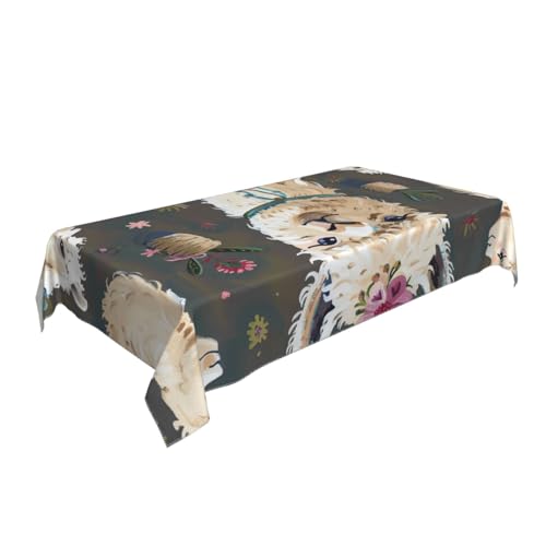 BNVSADC Rechteckige Tischdecke mit Alpaka-Lama-Druck, 140 x 90 cm, knitterfreie Polyester-Tischdecke, dekorativer Stoff, Tischdecke für Küche, Esstisch, Partys, Camping von BNVSADC