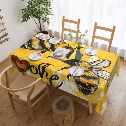 BNVSADC Rechteckige Tischdecke mit Bienenmotiv, bedruckt, Honig, 183 x 137 cm, mit Spitzenrand, Polyester, wasserabweisend, Tischdecke, Esstischdekoration, Tischdecken von BNVSADC