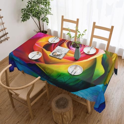 BNVSADC Rechteckige Tischdecke mit Blumenmotiv, bedruckt, 183 x 137 cm, mit Spitzenrand, Polyester, wasserabweisend, Tischdecke, Esstischdekoration, Tischdecken von BNVSADC