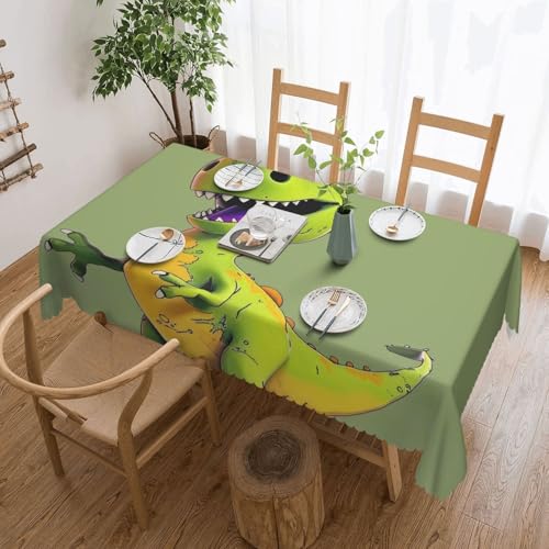 BNVSADC Rechteckige Tischdecke mit Cartoon-Dinosaurier-Motiv, 183 x 137 cm, mit Spitzenrand, Polyester, wasserabweisend, Tischdecke, Esstischdekoration, Tischdecken von BNVSADC