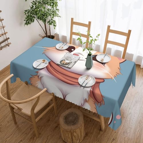 BNVSADC Rechteckige Tischdecke mit Cartoon-Katzenmotiv, bedruckt, 183 x 137 cm, mit Spitzenrand, Polyester, wasserabweisend, Tischdecke, Esstischdekoration, Tischdecken von BNVSADC