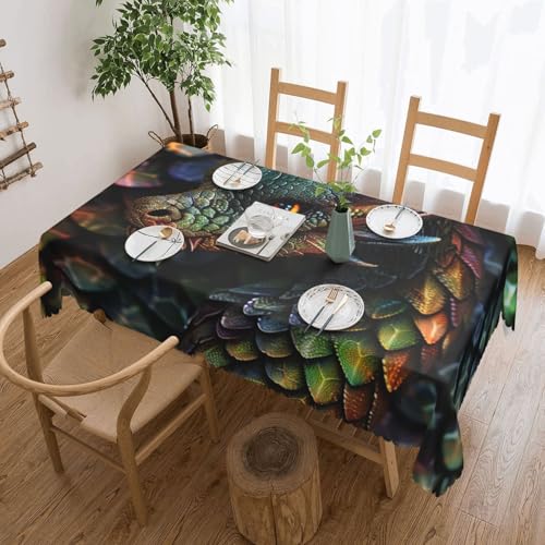 BNVSADC Rechteckige Tischdecke mit Drachenschuppen-Motiv, bedruckt, 183 x 137 cm, mit Spitzenrand, Polyester, wasserabweisend, Tischdecke, Esstischdekoration, Tischdecken von BNVSADC