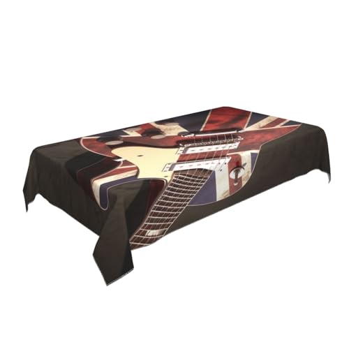 BNVSADC Rechteckige Tischdecke mit Gitarre, britische Flagge, bedruckt, 140 x 90 cm, knitterfreie Polyester-Tischdecke, dekorative Stoff-Tischdecken für Küche, Esstisch, Partys, Camping von BNVSADC