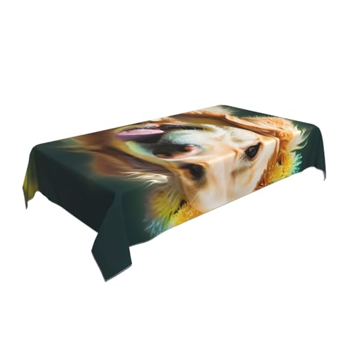 BNVSADC Rechteckige Tischdecke mit Golden Retriever-Motiv, bedruckt, 140 x 90 cm, knitterfreie Polyester-Tischdecke, dekorative Stoff-Tischdecken für Küche, Esstisch, Partys, Camping von BNVSADC