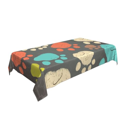 BNVSADC Rechteckige Tischdecke mit Hundepfoten-Druck, 140 x 90 cm, knitterfreie Polyester-Tischdecke, dekorativer Stoff, Tischdecke für Küche, Esstisch, Partys, Camping von BNVSADC