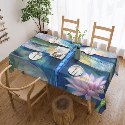 BNVSADC Rechteckige Tischdecke mit Libellenmalerei, bedruckt, 183 x 137 cm, mit Spitzenrand, Polyester, wasserabweisend, Tischdecke, Esstisch, Dekoration, Tischdecken von BNVSADC