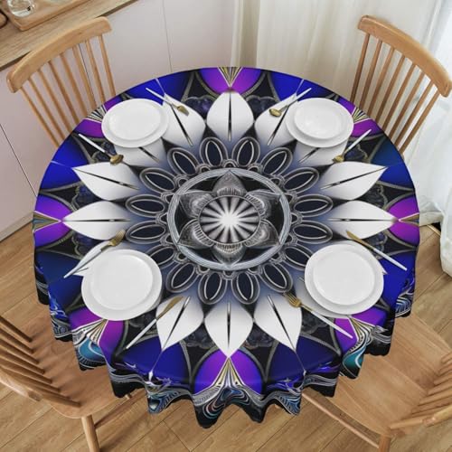 BNVSADC Rechteckige Tischdecke mit Mandala-Druck, rund, mit Spitzenrand, 152,4 cm Durchmesser, Polyester, wasserabweisend, Tischdecke, Esstischdekoration, Tischdecken von BNVSADC