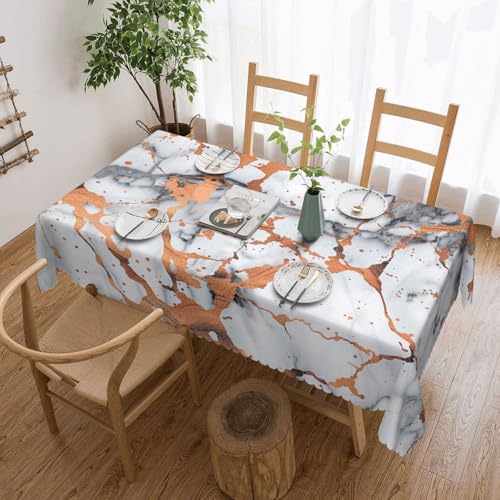 BNVSADC Rechteckige Tischdecke mit Marmorstruktur, Kupferspritzer, bedruckt, 183 x 137 cm, mit Spitzenrand, Polyester, wasserabweisend, Tischdecke, Esstischdekoration, Tischdecken von BNVSADC