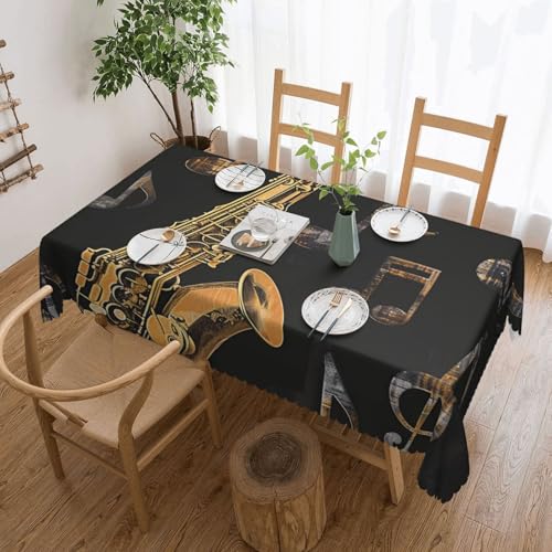 BNVSADC Rechteckige Tischdecke mit Musiknoten-Motiv, bedruckt, 183 x 137 cm, mit Spitzenrand, Polyester, wasserabweisend, Tischdecke, Esstischdekoration, Tischdecken von BNVSADC