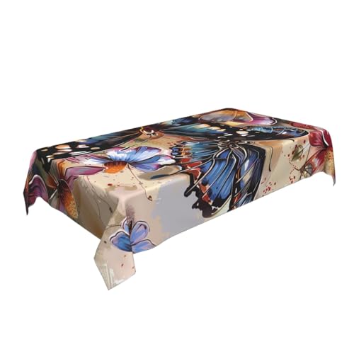 BNVSADC Rechteckige Tischdecke mit Schmetterlingsblumen-Druck, 140 x 90 cm, knitterfreie Polyester-Tischdecke, dekorativer Stoff, Tischdecke für Küche, Esstisch, Partys, Camping von BNVSADC