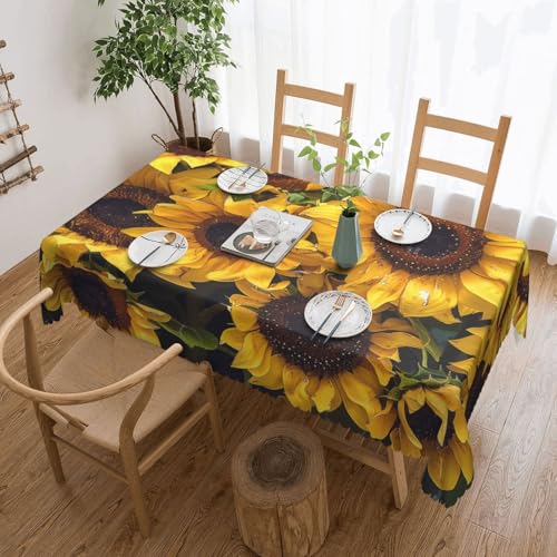 BNVSADC Rechteckige Tischdecke mit Sonnenblumen-Druck, 183 x 137 cm, mit Spitzenrand, Polyester, wasserabweisend, Tischdecke, Esstischdekoration, Tischdecken von BNVSADC