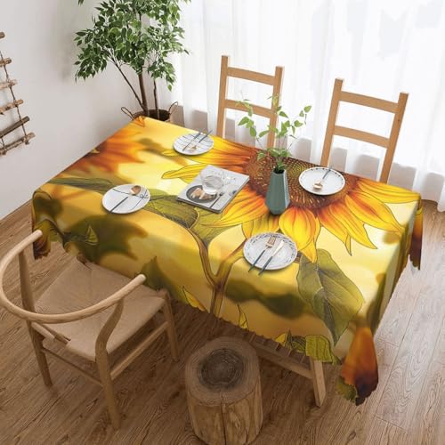 BNVSADC Rechteckige Tischdecke mit Sonnenblumen-Druck, 183 x 137 cm, mit Spitzenrand, Polyester, wasserabweisend, Tischdecke, Esstischdekoration, Tischdecken von BNVSADC