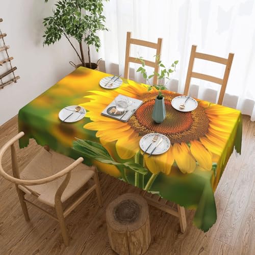 BNVSADC Rechteckige Tischdecke mit Sonnenblumen-Motiv, bedruckt, mit Spitzenrand, Polyester, wasserabweisend, Esstisch, Dekoration, Tischdecken von BNVSADC